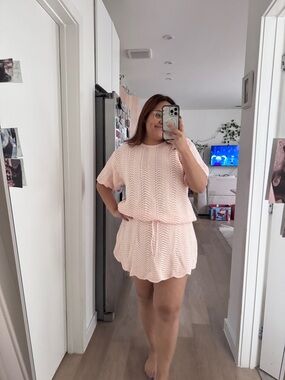 SABO SKIRT Pink Open-Knit Sweater Tunic